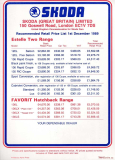 Škoda 120, 136, Favorit Price List - 1st December 1989